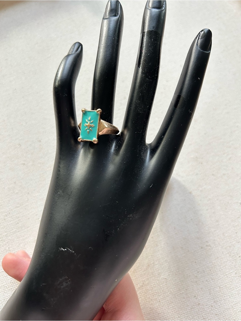 Gold-Plated Rectangular Turquoise Starburst Ring - Women's Fashion Jewelry